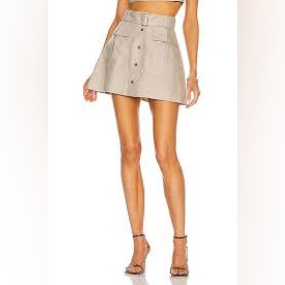 Matthew Bruch Tan Cargo Linen Mini Skirt in Oatmeal Sz 8